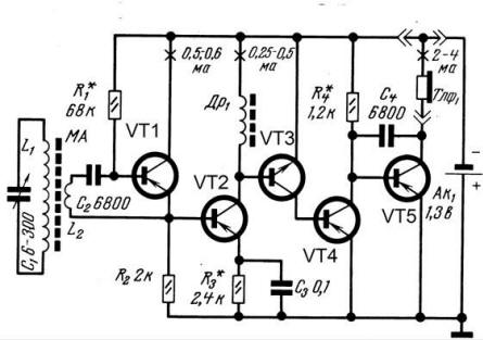 Простой приемник 2-v-2 на 5 транзисторах